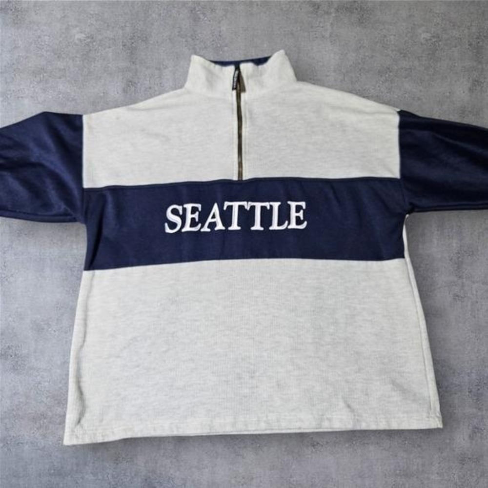 Vintage 80s Seattle Washington  2XL Pullover Long Sleeve Sweatshirt W/ Zipper